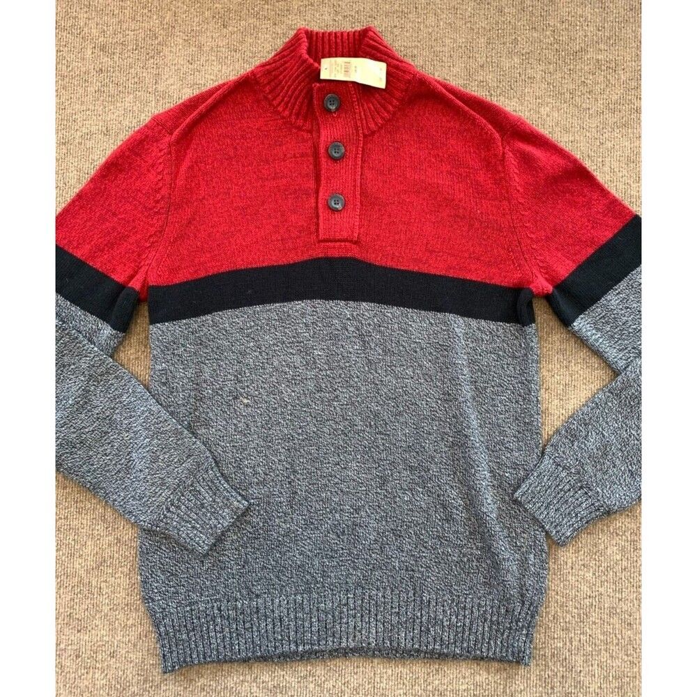 American Eagle Henley Sweater Mens M Wool Cotton Blend Long Sleeve Colorblock